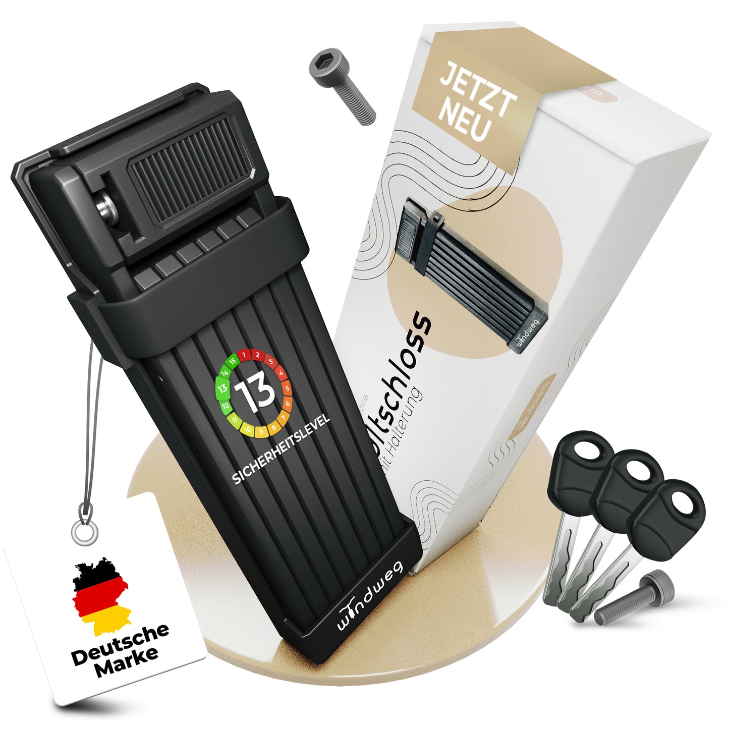 Windweg Faltschloss XL Schlüssel 118cm – Sicherheitslevel 13
