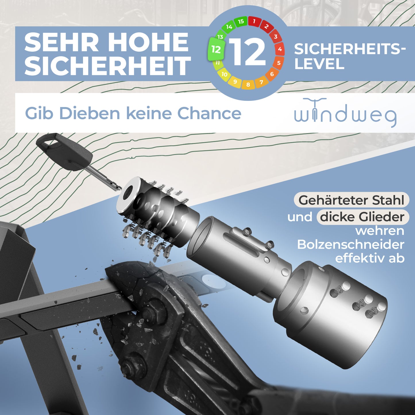 Windweg Faltschloss Urban Schlüssel 88cm – Sicherheitslevel 12