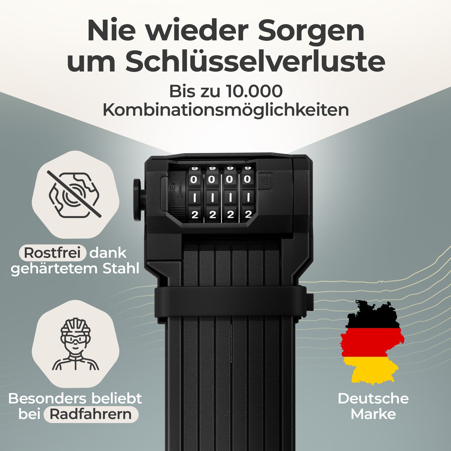 Windweg Faltschloss XL Zahlen 120cm – Sicherheitslevel 13