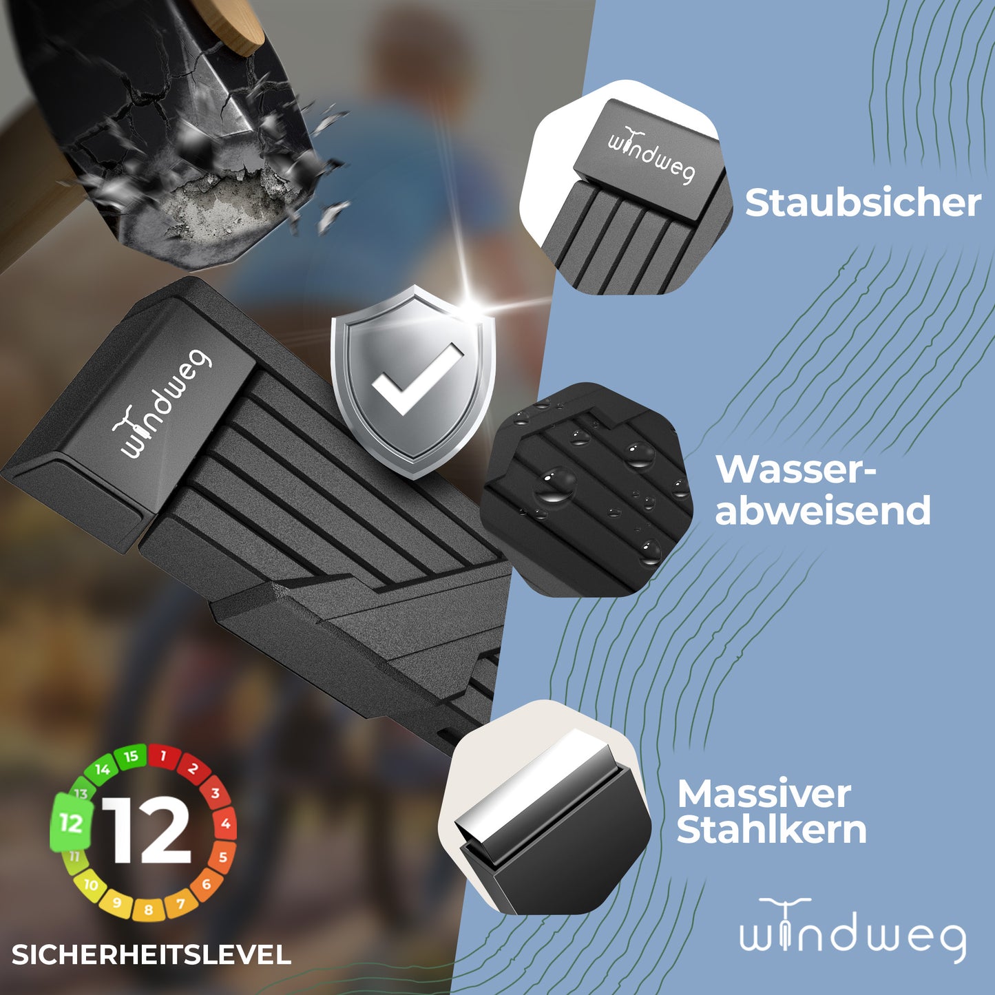 Windweg Faltschloss Urban Schlüssel 88cm – Sicherheitslevel 12