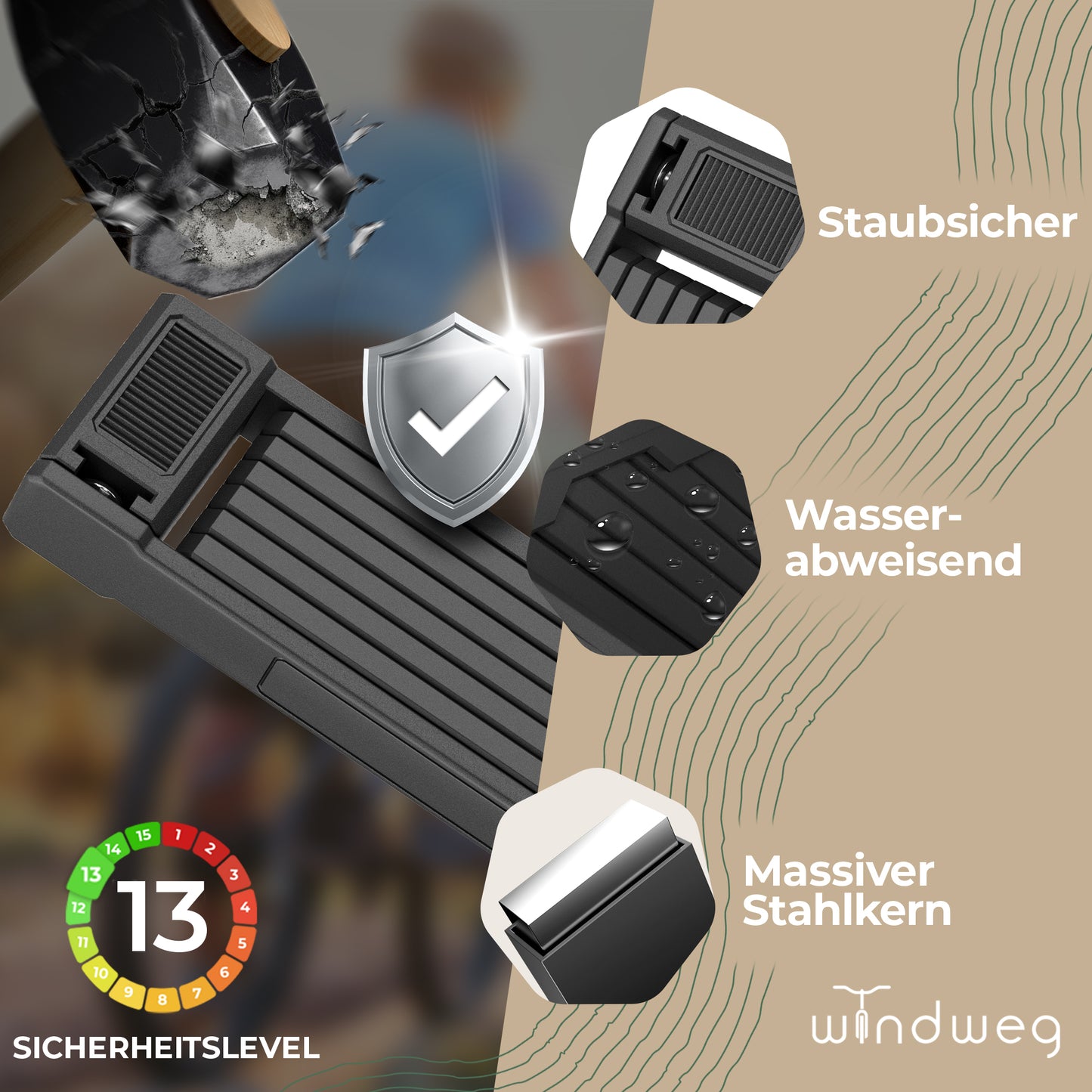 Windweg Faltschloss XL Schlüssel 118cm – Sicherheitslevel 13