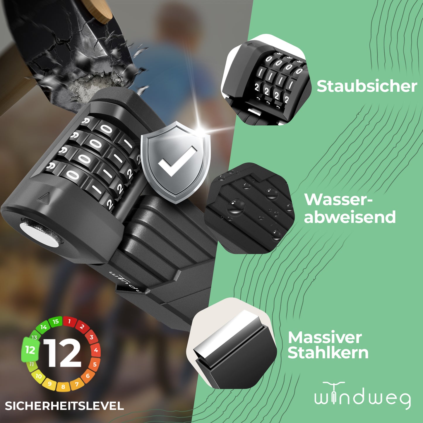Windweg Faltschloss Urban Zahlen 90cm – Sicherheitslevel 12