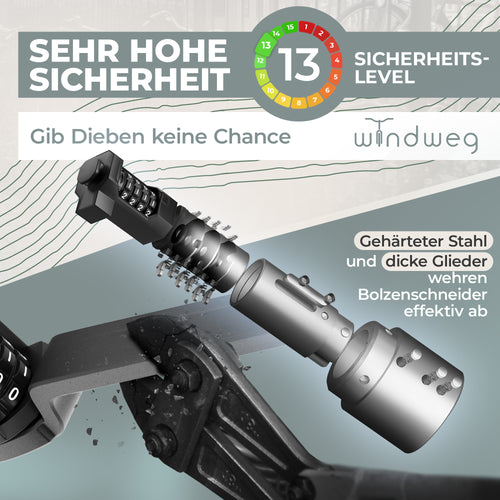 Windweg Faltschloss XL Zahlen 120cm – Sicherheitslevel 13