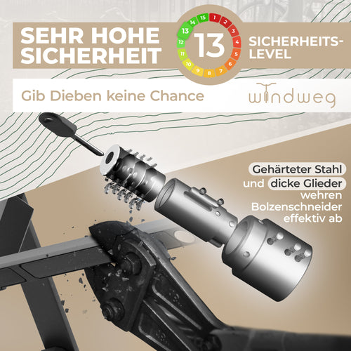 Windweg Faltschloss XL Schlüssel 118cm – Sicherheitslevel 13