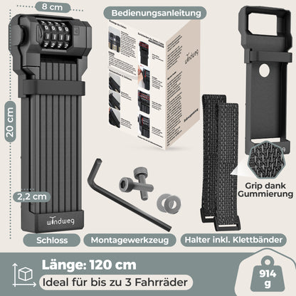 Faltschloss Fahrrad 120cm - Zahlencode