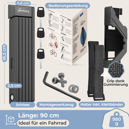 Faltschloss Fahrrad 90cm - 3 Schlüssel